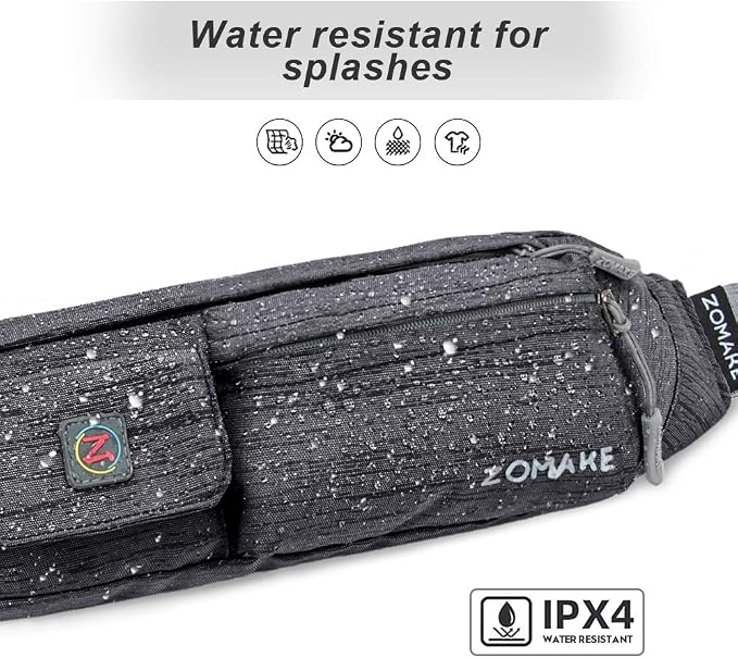 ZOMAKE Small Crossbody Fanny Pack for Women Men, Runner Belt Bag with Adjustable Strap, Water Resistant Waist Bag for Running