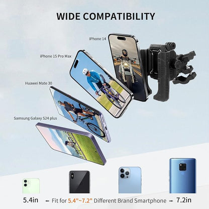 Motorcycle Ebike Phone Mount with Vibration Dampener,360°Adjustable Dual Ball Head & Anti-Shock Handlebar Holder for Bicycle Scooter ATV Fit For (5.4-7.2")iPhone 16/15/14/13 Pro Max ,Pipe Clamp, 75023