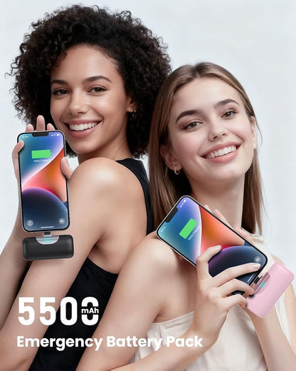 [2-Pack] 5500mAh Portable Charger for iPhone 17/16, LCD Display USB C Mini Power Bank,PD Fast Charging Travel Lipstick Sized Battery Pack for iPhone 17/16/15 Pro Max, Galaxy S25/S24, Pixel(Black+Pink)