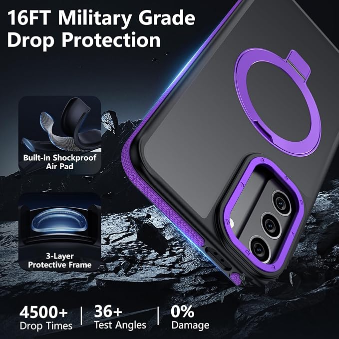 for Samsung Galaxy S21 Plus Case, Magnetic Adjustable Ring Stand [Fit for Magsafe], [Military-Grade Shockproof Protection] Phone Case with Kickstand&Ring Holder (Purple)