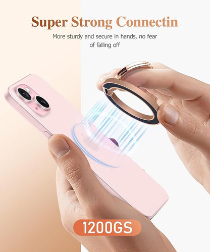 GVIEWIN Magnetic Phone Ring Holder, Compatible with MagSafe Phone Grip with Adjustable Stand, Magnet Phone Ring Kickstand for iPhone 17/16/15/14/13/12 Pro Max Plus Air/Other Phones (Glitter/Pink Gold)
