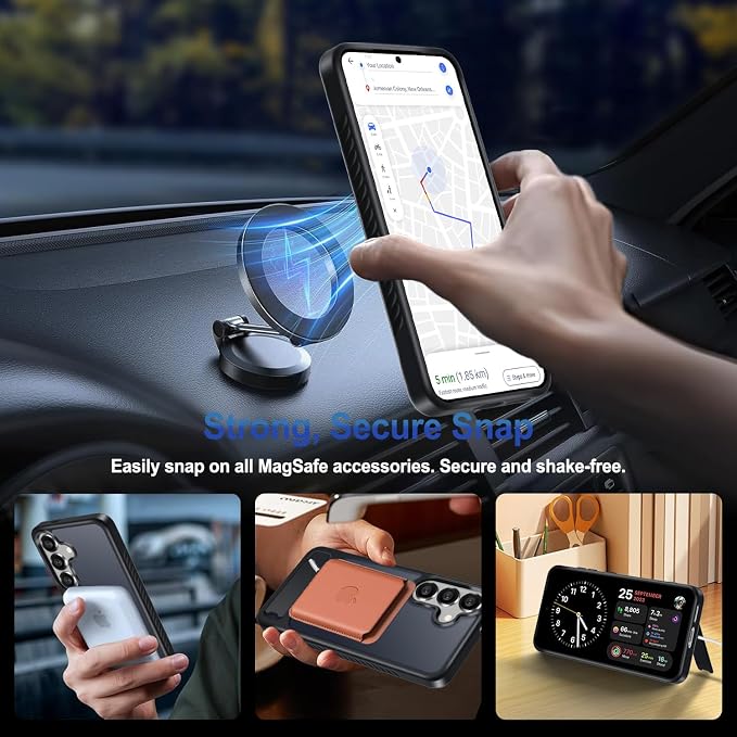 for Samsung Galaxy S25 Case with Screen Protector+Lanyard Wrist Strap,Magnetic Translucent Matte Rugged Slim Phone Cover Built in Invisible Kickstand [Fit for MagSafe],2025 Black