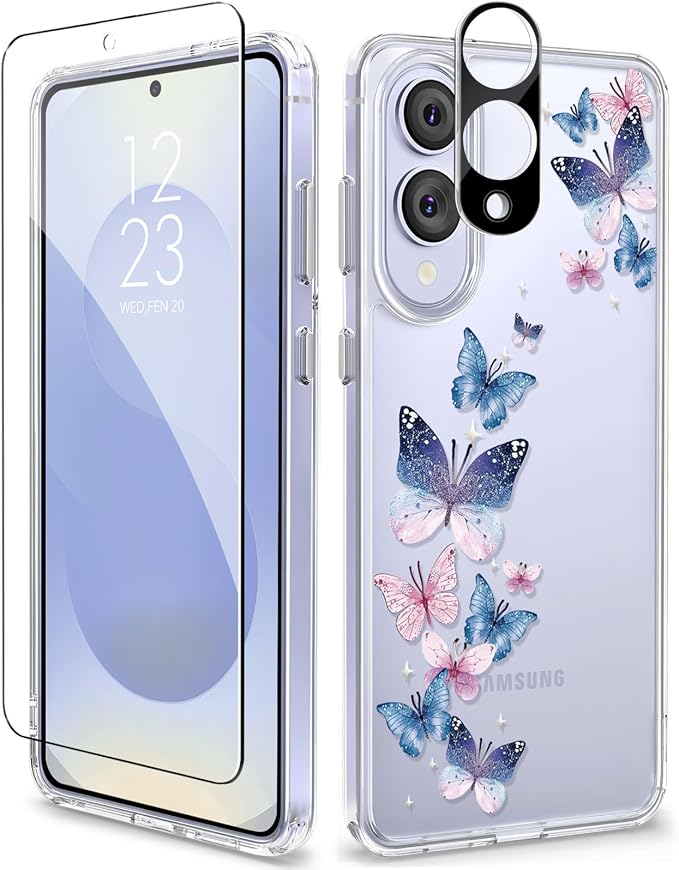 GVIEWIN for Samsung Galaxy S25 Edge Case, Clear Floral Shockproof Protective Women Phone Case, Non-Yellowing, Screen&Camera Lens Protector for Galaxy S25 Edge 6.7",Colorful Butterfly