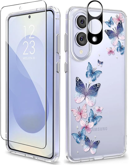 GVIEWIN for Samsung Galaxy S25 Edge Case, Clear Floral Shockproof Protective Women Phone Case, Non-Yellowing, Screen&Camera Lens Protector for Galaxy S25 Edge 6.7",Colorful Butterfly