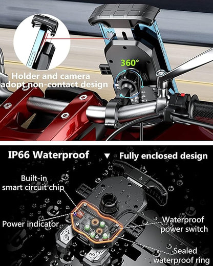 KEWIG Motorcycle Phone Mount Qi 15W Wireless & USB C 20W Fast Chargeing Port, Automatically Lock & Quick Release Handlebar Cell Phone Holder for 4-7'' Phones
