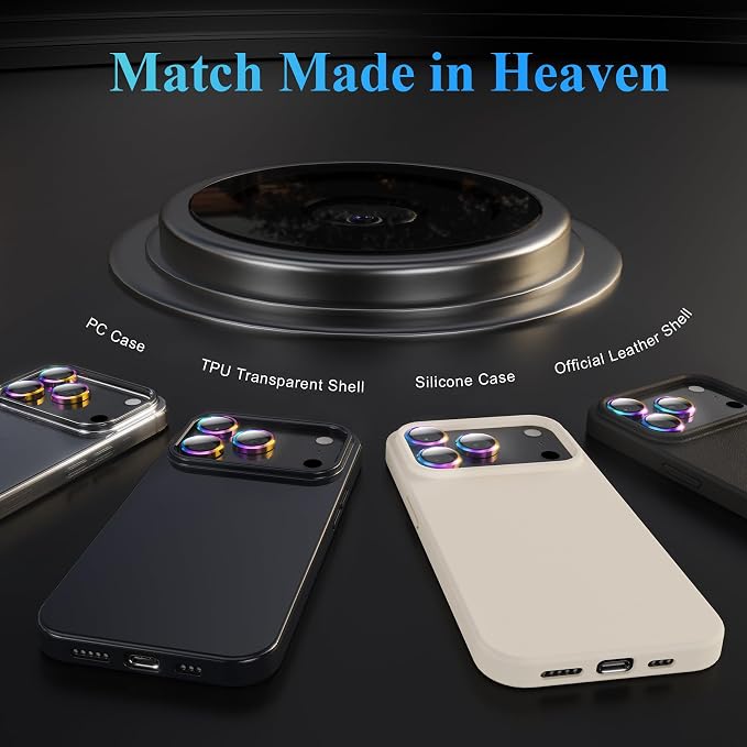 YWXTW Camera Lens Protector for iPhone 17 Pro/iPhone 17 Pro Max, [1 Step Installation Tray] Tempered Glass Screen Protector Metal Individual Camera Cover Accessories Case Friendly (Colorful)