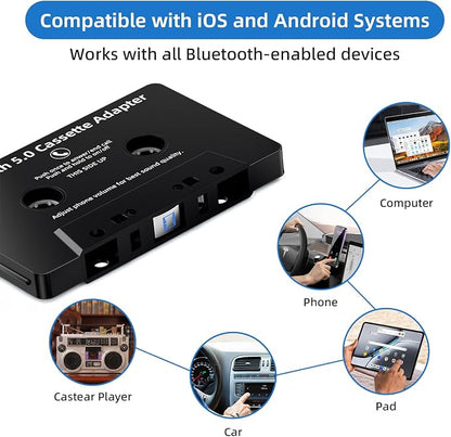 Car Bluetooth Cassette Reciver, Tape Player BT 5.0 Cassette Aux Adapter with Hands-Free