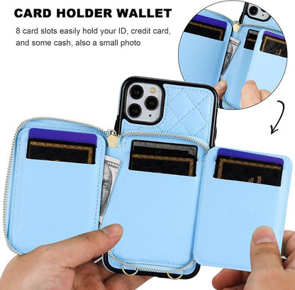 Bocasal Crossbody Wallet Case for iPhone 11 Pro Max, RFID Blocking PU Leather Zipper Handbag Purse Flip Cover, Kickstand Folio Case with Card Slots Holder Wrist Strap Lanyard 6.5 Inch (Blue)