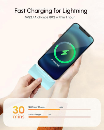 Little Blue Power Bank Battery Charger for iPhone 11 Pro, 4800mah Portable Charger Ultra-compact External Battery for Lightning Port, Mini Power Charger ompatible With iPhone 14/13/12 pro max/6s/6/7/8