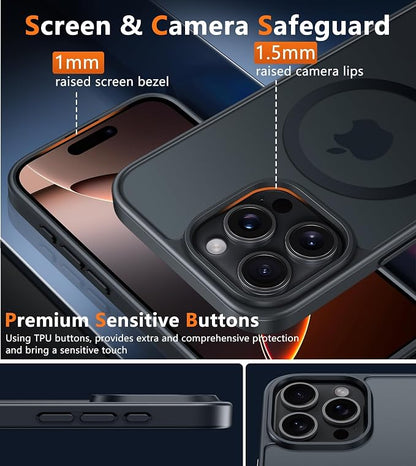 FNTCASE for iPhone 16 Pro-Max Case: Magnetic Matte Translucent Military Grade Drop Protective Phone Case | Shockproof Thin Rugged Durable Protection Bumper Cover