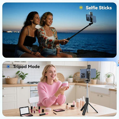 Selfie Stick Tripod with Light, Retractable Selfie Stick Tripod with Wireless Remote Control, for Photograph, Live Streaming, Video Recording, Compatible with 4-7'' Smartphone
