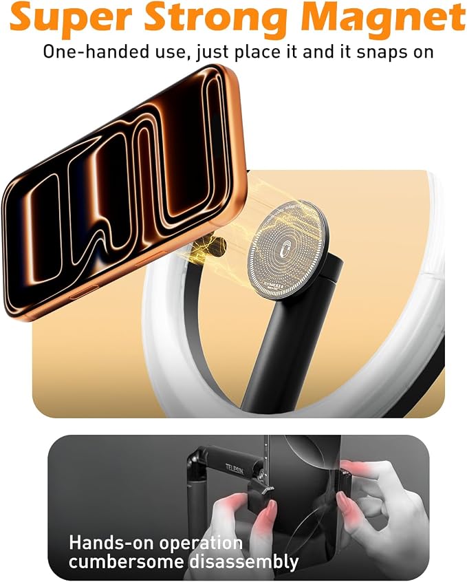 CloudValley Overhead Phone Mount with 10" Ring Light, 5000mAh Magnetic Desktop Tripod with Battery Display, Foldable Portable LED Light with 3 Modes & 10-Level Brightness for Makeup, Selfies, TikTok