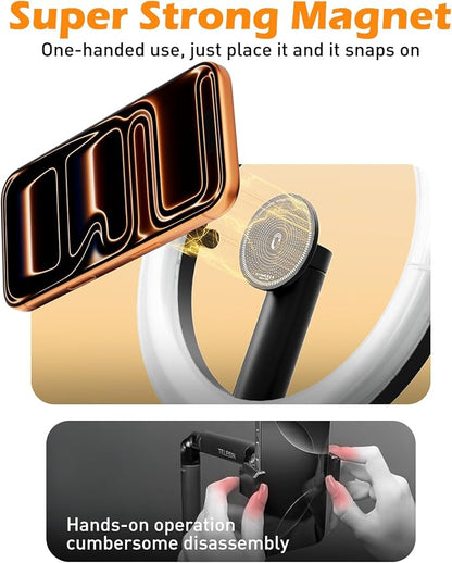CloudValley Overhead Phone Mount with 10" Ring Light, 5000mAh Magnetic Desktop Tripod with Battery Display, Foldable Portable LED Light with 3 Modes & 10-Level Brightness for Makeup, Selfies, TikTok