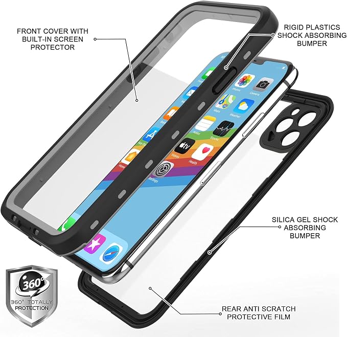 for iPhone 11 Pro Max Waterproof case 6.5'', Rugged Case with Screen Protector, Shockproof Full-Body Dustproof Case for iPhone 11 Pro Max 6.5‘’ (Grey)