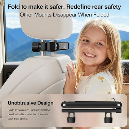 Foldable Tablet Car Holder for Backseat, Adjustable Car Headrest Tablet Holder, Road Trip Essentials for Kids. Back Seat iPad Mount for 4.7-11" Devices