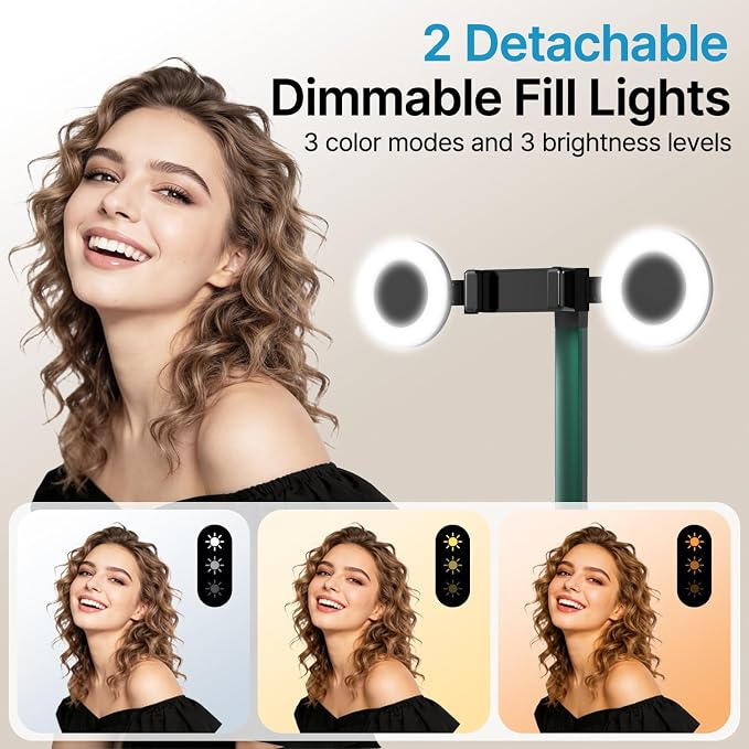 Overhead Phone Mount with Light, Cell Phone Stand for Video Recording, 360 Degrees Swivel Tilt Adjustable Floor Camera Filming Tripod. Content Creator Phone Holder, for iPhone/Android (L11)