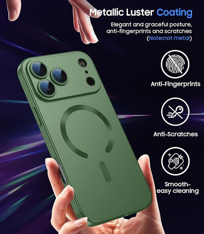 Magnetic for iPhone 17 Pro Case [Compatible with MagSafe][Built-in Camera Lens Protector] Slim Thin Soft Silicone Bumper Shockproof Metallic Luster Phone Case (Green)