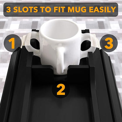 SpaceAid Bamboo Couch Cup Holder, Anti Falling Foldable Sofa Armrest Tray with Cup Holder, Couch Arm Side Table Organizer for Drink Cup Remote Snacks (Black)