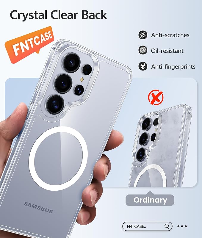 FNTCASE for Samsung Galaxy S24 Ultra Case Clear, Fit for Magsafe, | Screen Protector, Anti Yellowing Magnetic Back, 14FT Military Grade Drop Protection, Shockproof Protective Phone Cover