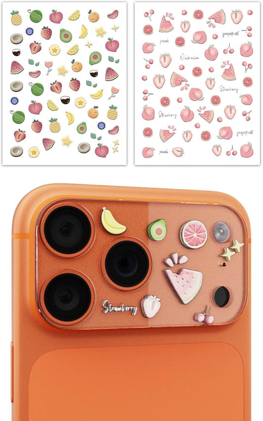 2-Pack Camera Lens Protector for iPhone 17 Pro Max, Premium Acrylic Cover, Case Friendly, Lens Opening Design, No Affect on Night Shots, Featuring DIY Cartoon Stickers - Fruit