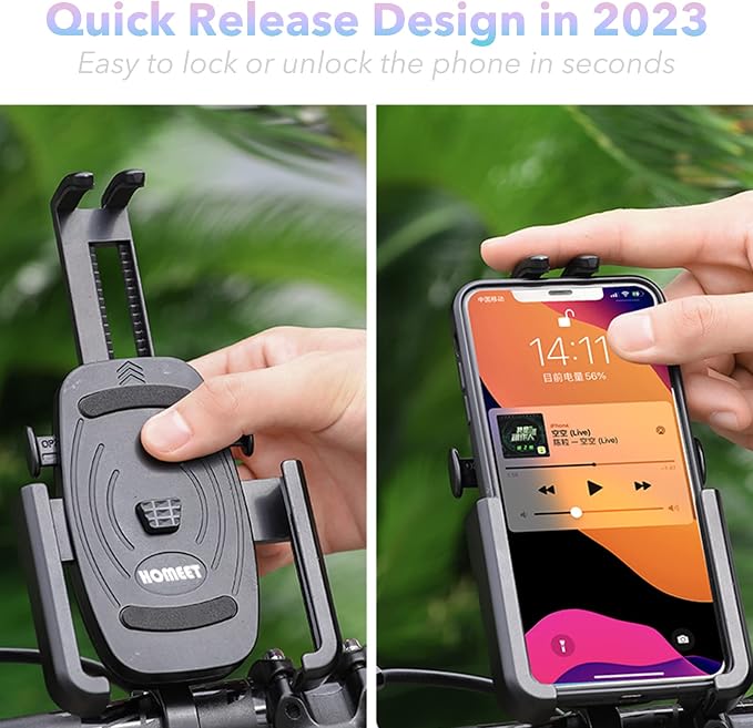 Motorcycle Phone Mount, Aluminum Alloy Scooter Cellphone Holder Moped Rearview Mirror Smartphone Universal Mount for 4.0''-7.0'' Smart Devices, 10mm Diameter, 360° Rotation, Quick Release
