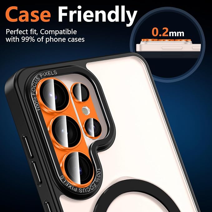 for Samsung Galaxy S26 Ultra Camera Lens Protector, Electroplated Matte Back with 9H Tempered Glass Lens Protector, [Strong Adsorption] [Case-Friendly] Metal Ring HD Clear Lens Cover, Orange