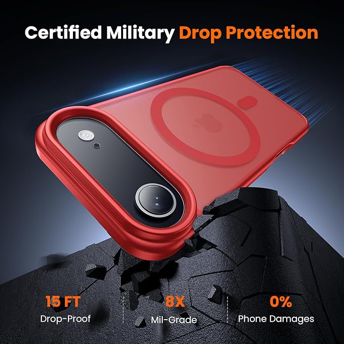 3 in 1 for iPhone Air Case Matte Red,Fits MagSafe, Screen Protector*1 Camera Lens Protector*1,Matte Skin Feeling Back, Cover Military-Grade Protection