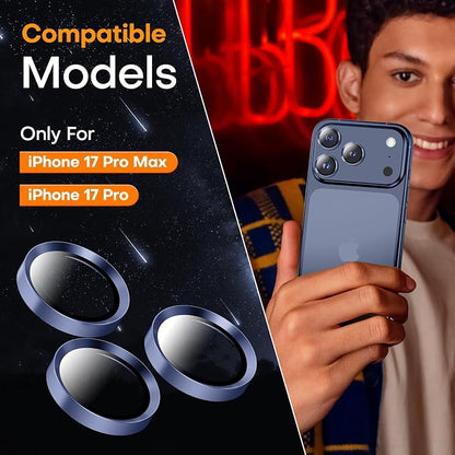 Camera Lens Protector for iPhone 17 Pro Max/17 Pro/16 Pro Max/16 Pro/15 Pro Max/15 Pro/14 Pro Max/14 Pro,Tempered Glass Metal Individual Camera Cover[Anti-drop] Case Friendly- Deep Blue