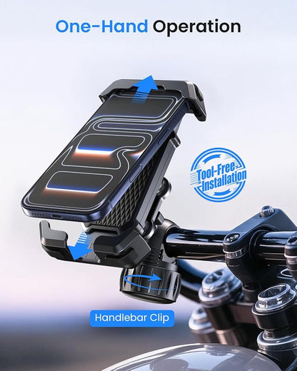 LOXP Anti-Shake Motorcycle Phone Mount - 2026 Dual Vibration Dampener, Universal Bike Phone Holder for iPhone 17/16/15/14/13 Series & Android 4.7-7”, Handlebar Mount for Bicycle/Motorbike/Scooter