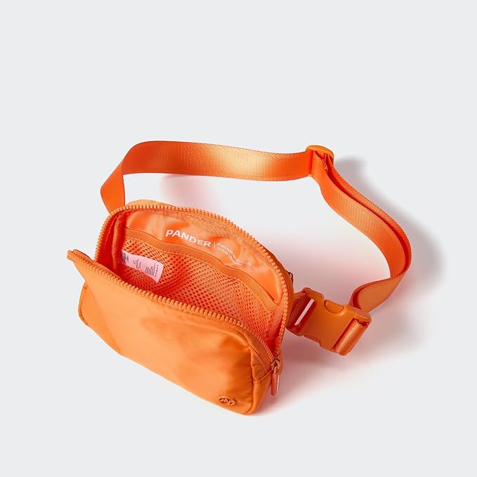 Pander Two Way Zipper Fanny Pack Nylon Everywhere Belt Bag for Women, Water Repellent Waist Packs, Crossbody Bags with Adjustable Strap (Dark Orange).