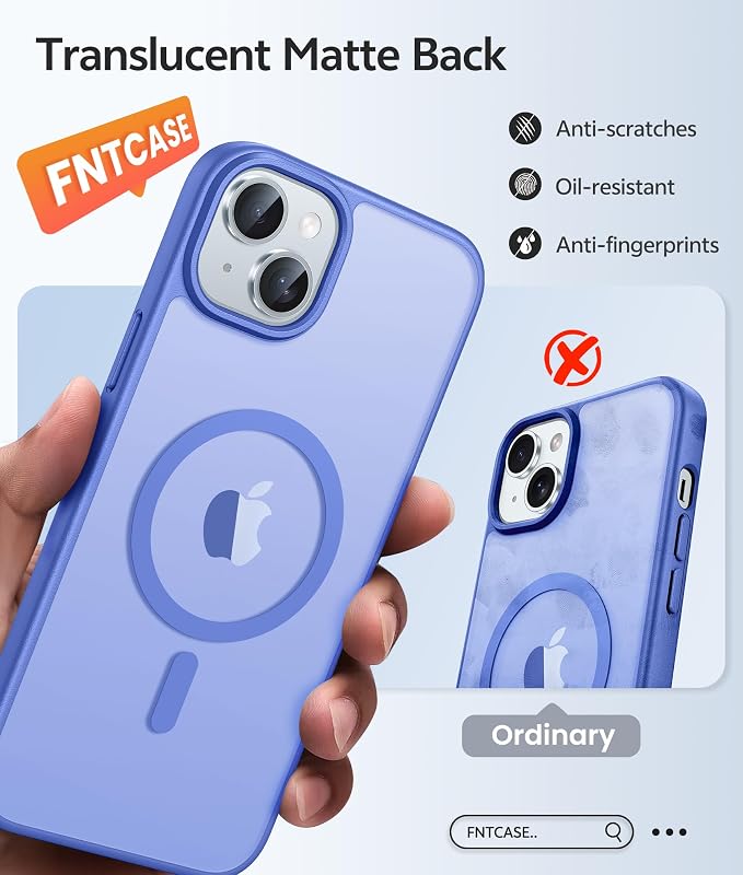 FNTCASE for iPhone 15 Case: for iPhone 14 & iPhone 13 Case | Magnetic Frosted Translucent Slim Shockproof Cell Phone Cover | Military Grade Protection Drop Proof Tough Protective Cases - Ultramarine | Magnetic, Frosted, Translucent, Slim, Shockproof