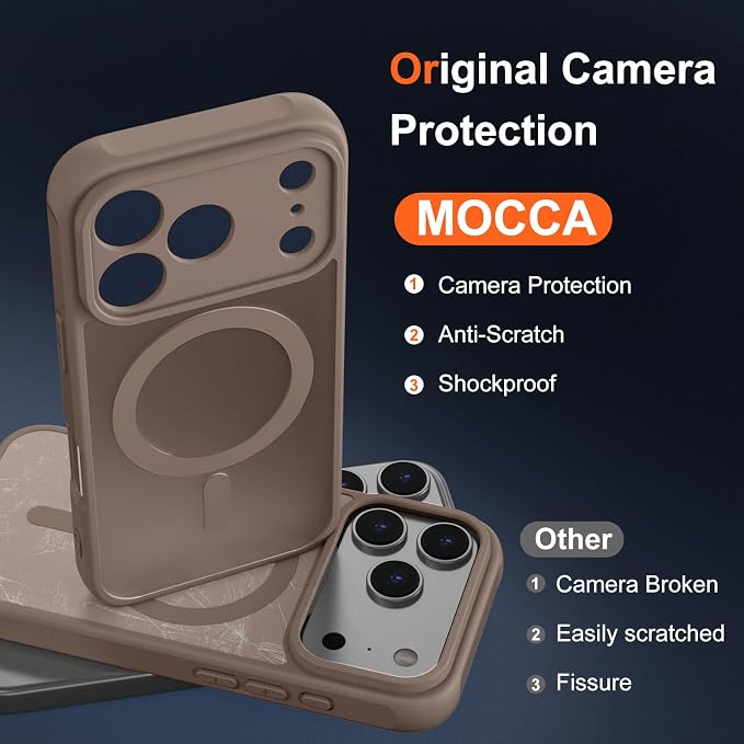 MOCCA Magnetic for iPhone 17 Pro Max Case, (Compatible with Magsafe) (16FT Military Grade Protection) Full Camera Protection Anti-Fingerprint Slim Translucent Matte Phone Cover 6.9",Brown