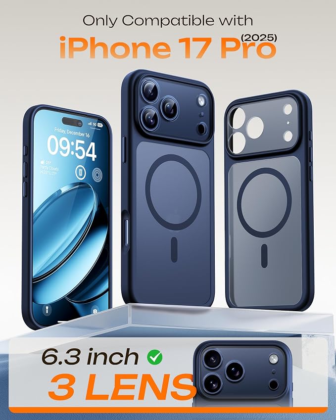 TOCOL for iPhone 17 Pro Case, Compatible with Magsafe Charger, Full Camera Protection, Translucent Matte Phone Case for 17 Pro 6.3 inch (Dark Blue)