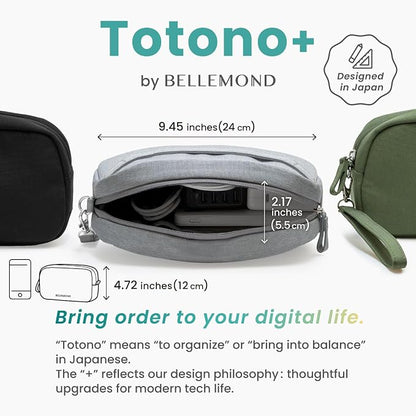 BELLEMOND Tech Organizer Pouch for Travel | Electronics Organizer Case for Cables, Chargers & Accessories | Hidden AirTag Pocket, Cable Pass-Through & Waterproof Base | Bamboo Green