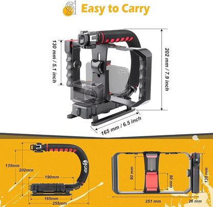 Zeadio Camera Smartphone Handheld Stabilizer, Triple Cold-Shoe Handle Grip Compatible with All Camera Action Camera DSLR Smartphone