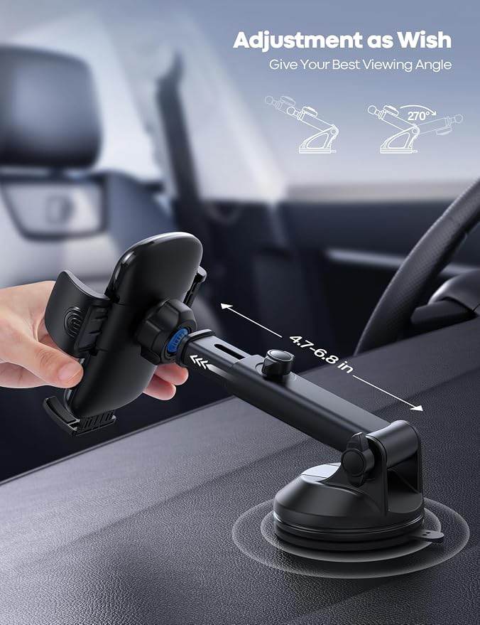 Lamicall Car Phone Mount - [Strongest Military-Grade Suction Cup] 360° Rotation Phone Holders for Your Car Quick Release Adjustable Phone Mount for Car Dashboard for iPhone 17 16 Pro Max Dark Grey