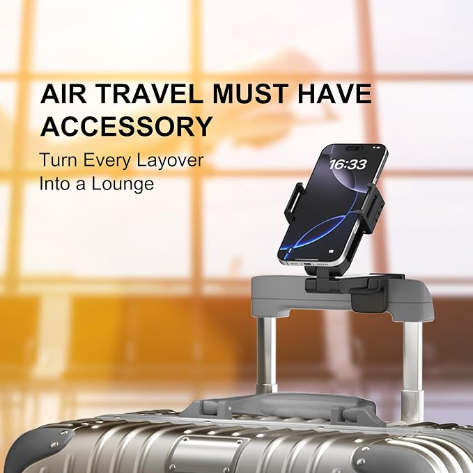 Perilogics Gen 2 Airplane Phone Holder Mount – Silent Hands-Free Travel Phone Stand, Travel Essential for Flying, 360° Adjustable Tray Table Phone Holder Fits iPhone, Android & Gaming Devices