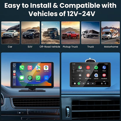 Compatible Wireless Apple CarPlay Android Auto Car Screen, Dual Camera 9 Inch 1080P Touch Screen Car Stereo Music Video Player Naivgation Bluetooth Mirror Link, Siri, AirPlay, AUX, Voice Assistant