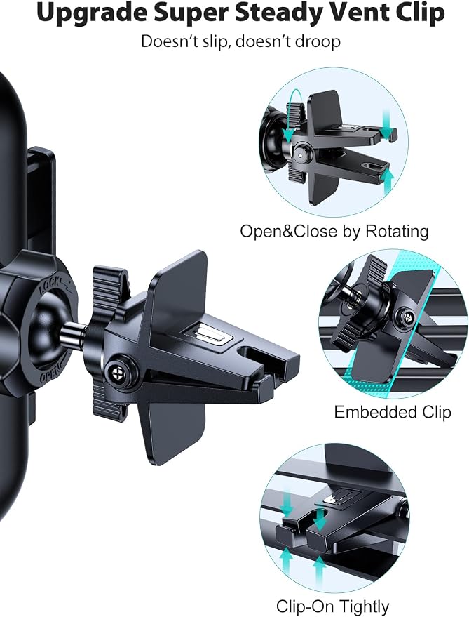 VICSEED Air Vent Clip for Car Mount, Twist-Lock Anti-Shake Vent Grip, 17mm (0.67inch) Ball Head Universal for Most Phone Mount for Car (Pack of 2)