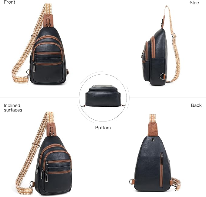 Leresas Sling Bag for Women Crossbody Fanny Cross Body Handbag Sling Purse Vegan Leather Trendy Gifts Travel Shoulder Bag Anti Theft Brown/Black