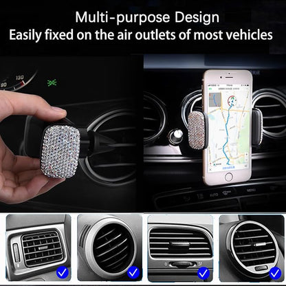SUNCARACCL Bling Car Phone Holder, 360°Adjustable Universal Rhinestone Crystal Auto Phone Mount Stand Accessories for Windshield Dashboard and Air Outlet (White)