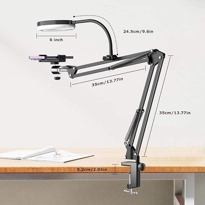 Overhead Camera Mount with Ring Light, Flexible Articulating Phone Arm Stand Compatible with iPhone, Logitech Webcam, Desk Tripod for YouTube Live Stream Cooking Nail Video Recording