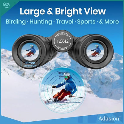 12x42 Binoculars for Adults High Powered with Phone Adapter & Tripod