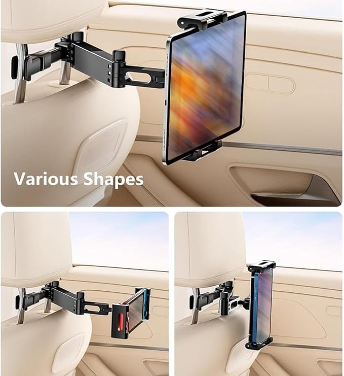 Car Headrest Phone Tablet Holder, 360° Rotating Extension Arm, Fits 4.7-11 Inch, Universal Travel Must-Have for Kids, Universal Smartphone Holder