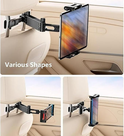 Car Headrest Phone Tablet Holder, 360° Rotating Extension Arm, Fits 4.7-11 Inch, Universal Travel Must-Have for Kids, Universal Smartphone Holder