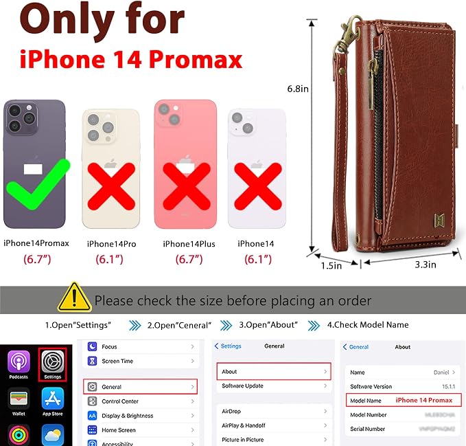 Wallet Case for iPhone 14 Pro Max with Card Holder/Crossbody Wallet/Strap| RFID Blocking | Magnetic | Kickstand | Detachable | PU Leather Phone Case for iPhone 14 Pro Max,6.7 in,Brown