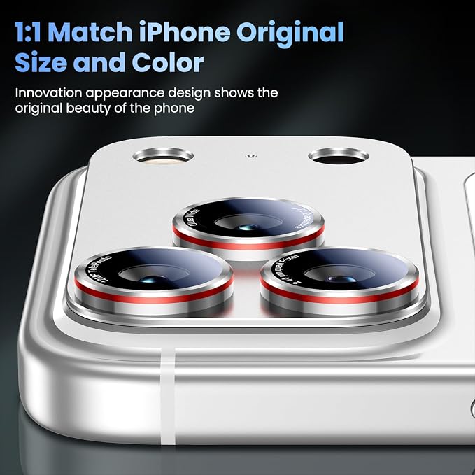 Uyiton for iPhone 17 Pro Max Camera Lens Protector - [Unique Typography + Phone Lens Red Circle Design] Metal Tempered Glass Camera Cover, Silver + Red