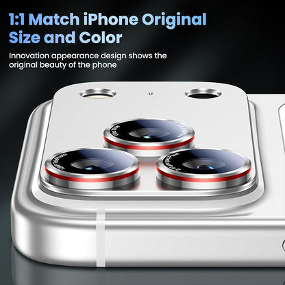 Uyiton for iPhone 17 Pro Max Camera Lens Protector - [Unique Typography + Phone Lens Red Circle Design] Metal Tempered Glass Camera Cover, Silver + Red