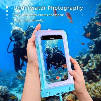 Floatable Soap Bubble Waterproof Phone Pouch/Case with Crossbody Lanyard for iPhone 17 16 Pro Max/15 Pro/14/13/12, IP68 Cellphone Dry Bag Beach Cruise Ship Essentials,Iridescent Blue,1 Pack