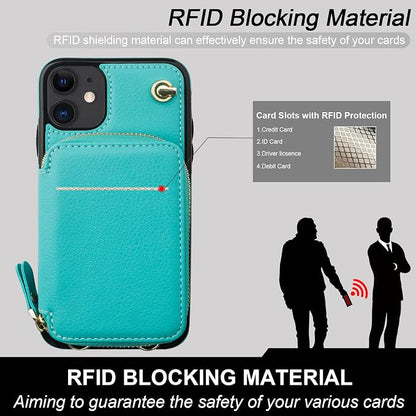 Bocasal Crossbody Wallet Case for iPhone 11, RFID Blocking Leather Purse Case with Card Holder, Protective Handbag Flip Cover with Zipper Wrist Strap Lanyard for Women 6.1 Inch (Mint Green)